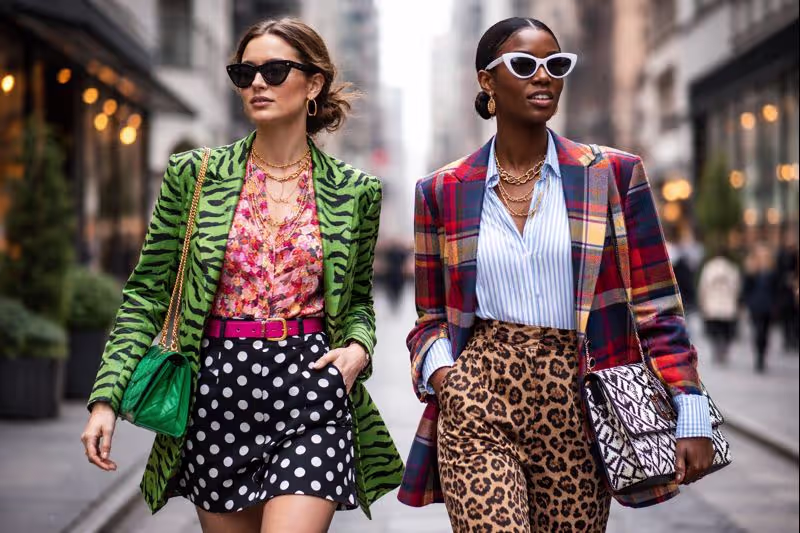 Bold mixed-pattern street style